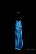 Vintage Mermaid Halter Neck Royal Blue Satin Backless Formal Prom Gown Fairy Formal Prom Dress