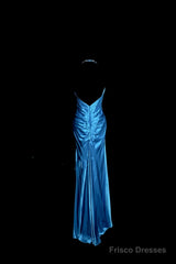Vintage Mermaid Halter Neck Royal Blue Satin Backless Prom Gown Fairy Prom Dresses