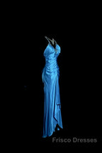 Vintage Mermaid Halter Neck Royal Blue Satin Backless Formal Prom Gown Fairy Formal Prom Dress