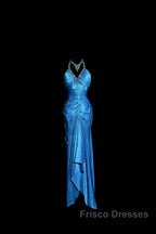 Vintage Mermaid Halter Neck Royal Blue Satin Backless Formal Prom Gown Fairy Formal Prom Dress