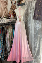 Vintage Mermaid Halter Sleeveless Long Ombre Pink Evening Dress Formal Prom Dress