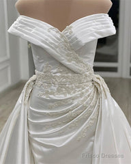 Vintage Mermaid Off Shoulder Wedding Dress Satin Embroidery