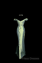Vintage Mermaid Off The Shoulder Green Long Formal Prom Gown Fairy Formal Prom Dress