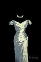 Vintage Mermaid Off The Shoulder Green Long Formal Prom Gown Fairy Formal Prom Dress