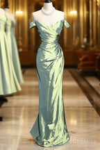 Vintage Mermaid Off The Shoulder Green Long Formal Prom Gown Fairy Formal Prom Dress
