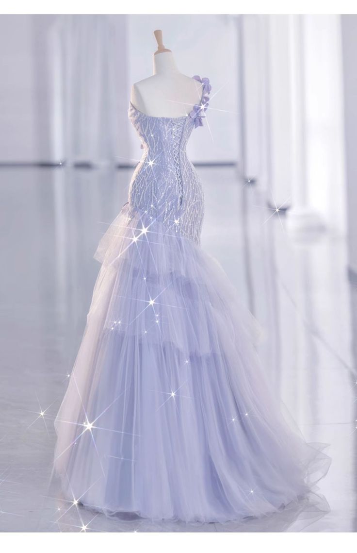 Vintage Mermaid One Shoulder Lilac Tulle Satin Long Prom Dresses Party Dress Secondary image