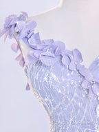 Vintage Mermaid One Shoulder Lilac Tulle Satin Long Formal Prom Dress Party Dress