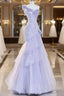 Vintage Mermaid One Shoulder Lilac Tulle Satin Long Formal Prom Dress Party Dress