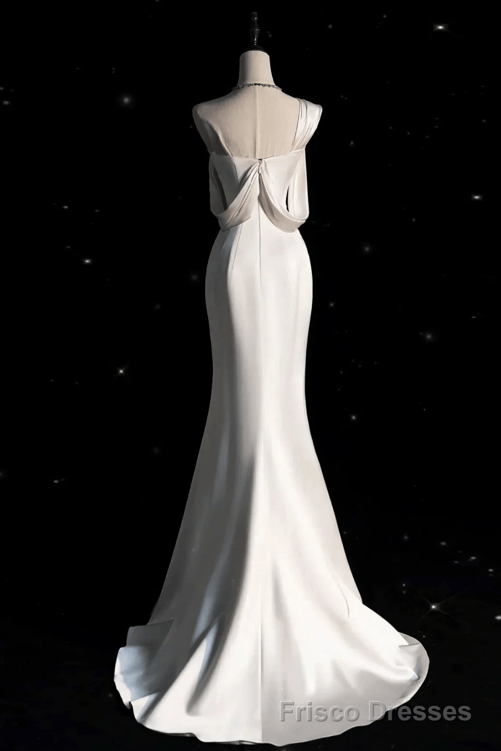 Vintage Mermaid One Shoulder Long White Satin Wedding Dresses Secondary image