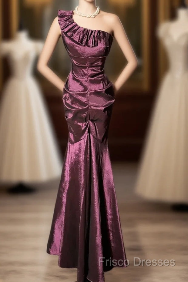 Vintage Mermaid One Shoulder Sleeveless Long Formal Prom Gown Fairy Formal Prom Dress