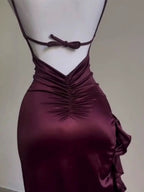Vintage Mermaid Spaghetti Straps Custom Silk Satin Blue Long Prom Dresses