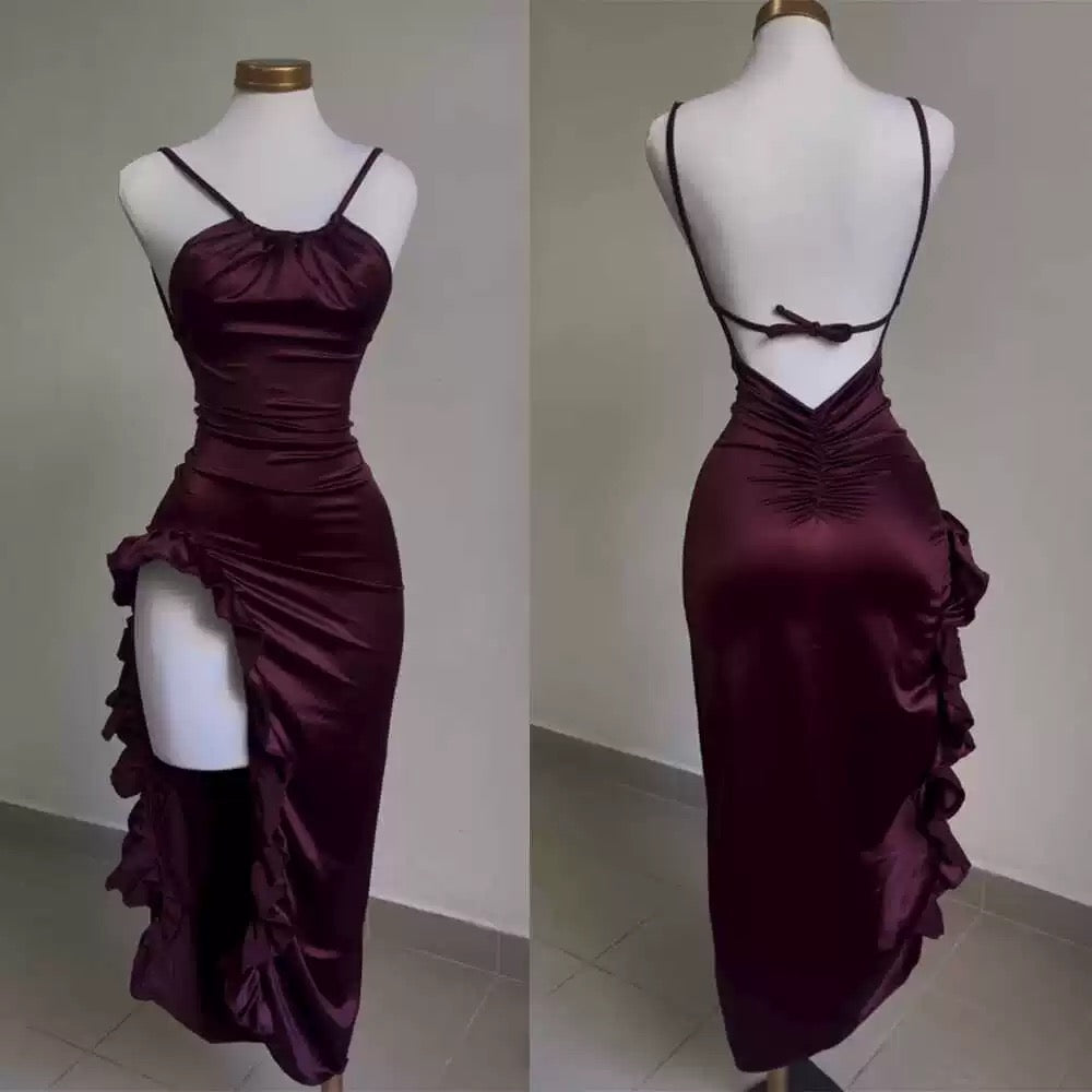 Vintage Mermaid Spaghetti Straps Custom Silk Satin Blue Long Prom Dresses