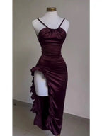 Vintage Mermaid Spaghetti Straps Custom Silk Satin Blue Long Prom Dresses