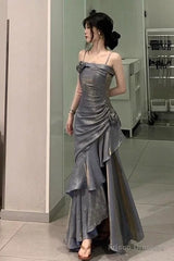 Vintage Mermaid Spaghetti Straps Gray Long Party Dresses Birthday Outfits