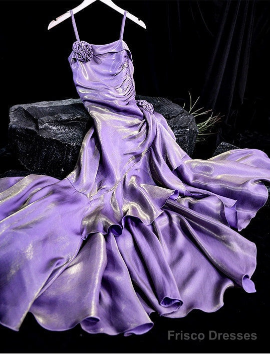 Vintage Mermaid Spaghetti Straps Long Lilac Prom Dresses Birthday Outfits With Ruffles Main image