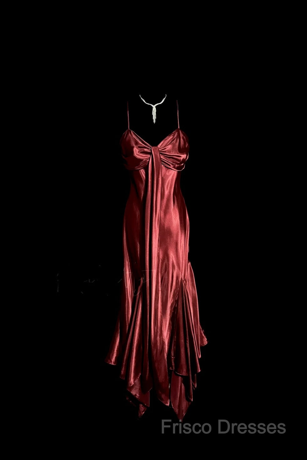 Vintage Mermaid Spaghetti Straps Satin Burgundy Formal Prom Gown Fairy Formal Prom Dress
