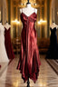 Vintage Mermaid Spaghetti Straps Satin Burgundy Formal Prom Gown Fairy Formal Prom Dress