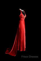 Vintage Mermaid Spaghetti Straps Satin Red Formal Prom Gown Fairy Formal Prom Dress