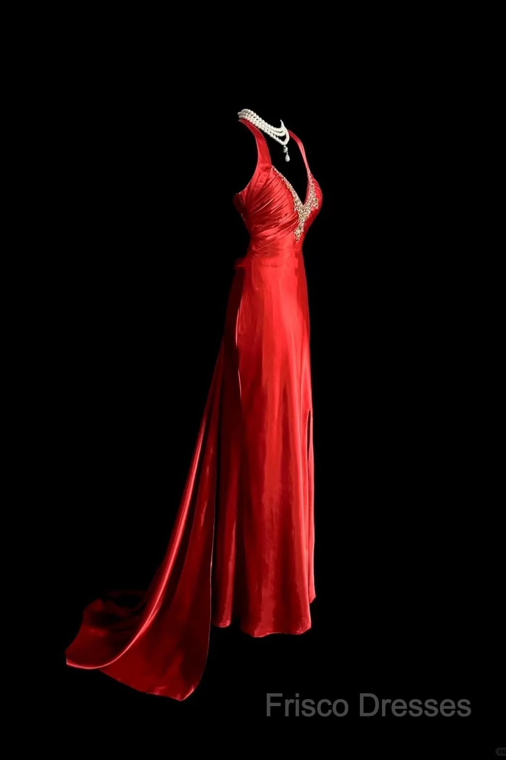 Vintage Mermaid Spaghetti Straps Satin Red Formal Prom Gown Fairy Formal Prom Dress
