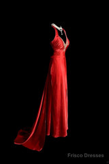 Vintage Mermaid Spaghetti Straps Satin Red Prom Gown Fairy Prom Dresses
