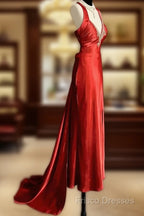 Vintage Mermaid Spaghetti Straps Satin Red Formal Prom Gown Fairy Formal Prom Dress