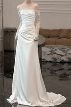Vintage Mermaid Strapless Long Sleeves White Wedding Dresses