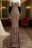 Vintage Mermaid Strapless Party Dress Long Sequin Formal Prom Dress