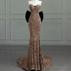 Vintage Mermaid Strapless Party Dresses Long Sequin Prom Dresses