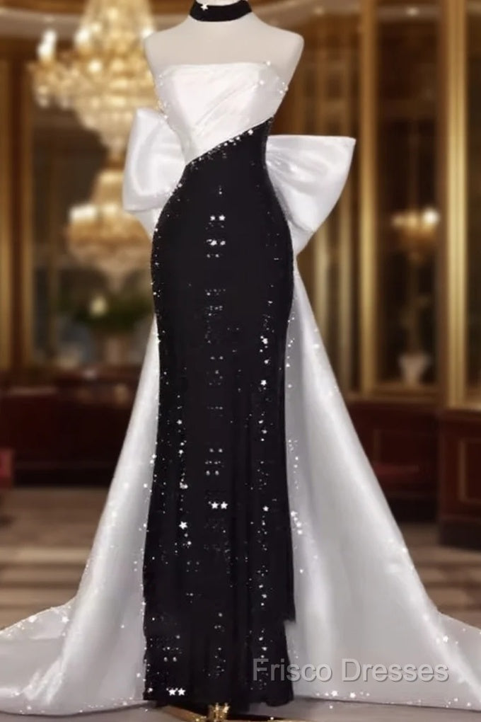 Vintage Mermaid Strapless Sequin Black Long Formal Prom Dress Formal Dress Main image