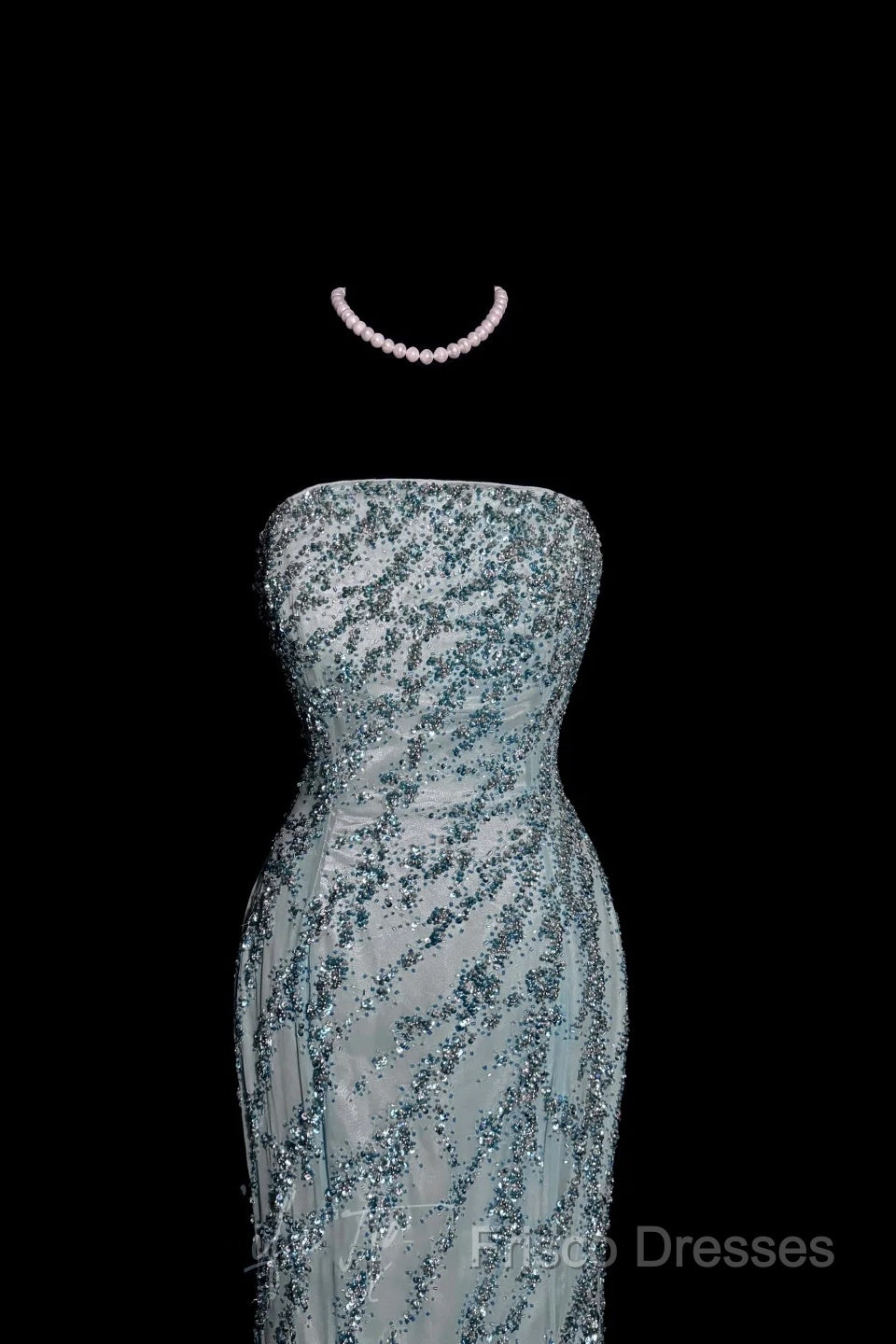 Vintage Mermaid Strapless Tulle Blue Beads Long Formal Prom Gown Fairy Formal Prom Dress