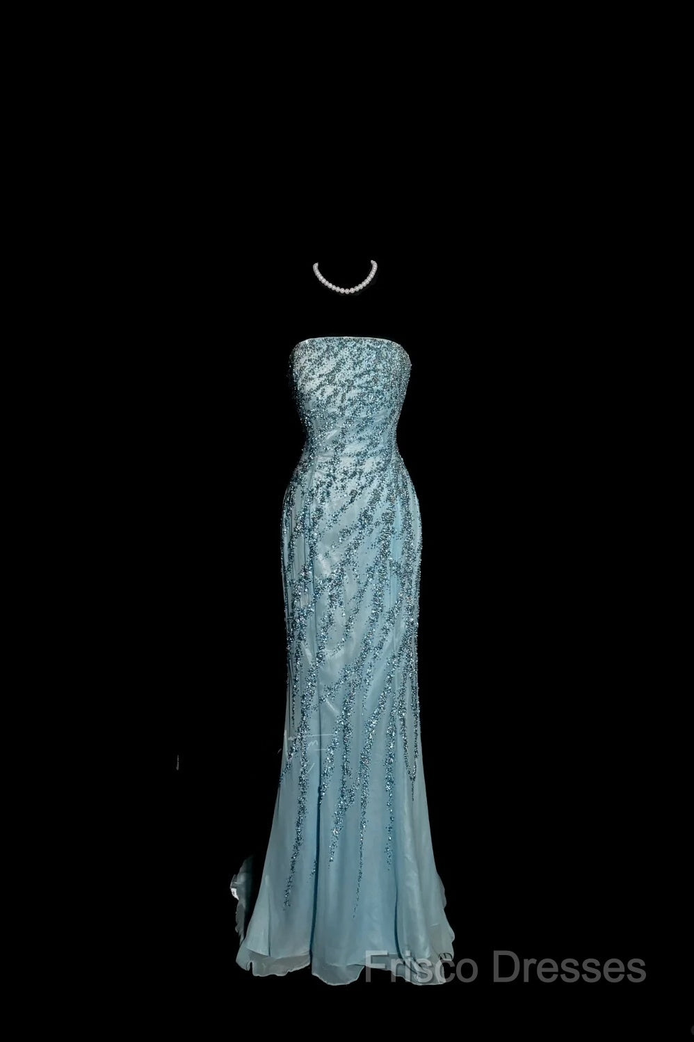 Vintage Mermaid Strapless Tulle Blue Beads Long Formal Prom Gown Fairy Formal Prom Dress