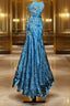 Vintage Mermaid Strapless Tulle Blue Long Formal Prom Gown Fairy Formal Prom Dress
