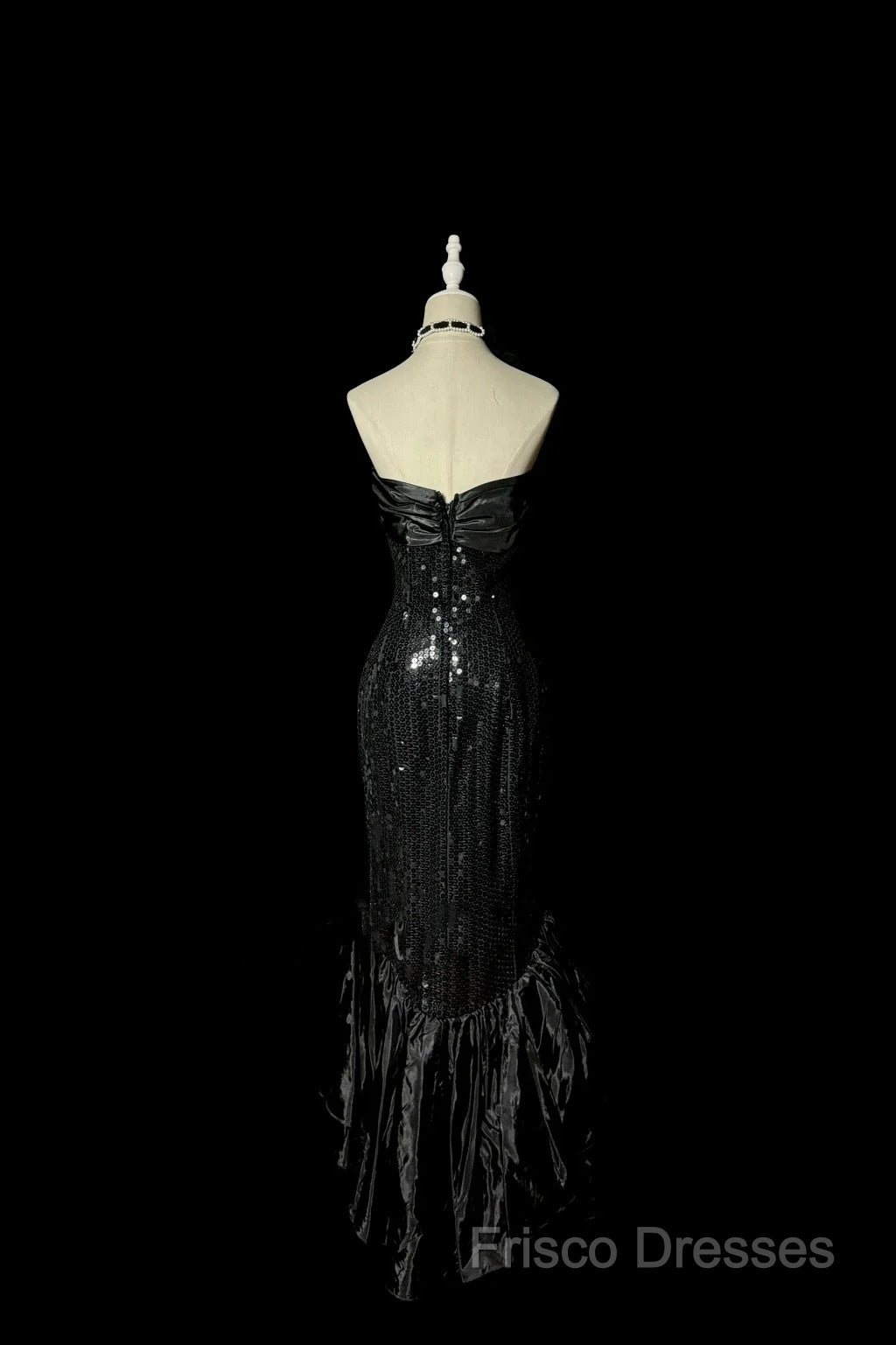 Vintage Mermaid Sweetheart Black Sequin Long Formal Prom Gown Fairy Formal Prom Dress