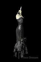 Vintage Mermaid Sweetheart Black Sequin Long Formal Prom Gown Fairy Formal Prom Dress