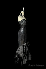 Vintage Mermaid Sweetheart Black Sequin Long Prom Gown Fairy Prom Dresses