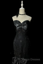Vintage Mermaid Sweetheart Black Sequin Long Formal Prom Gown Fairy Formal Prom Dress