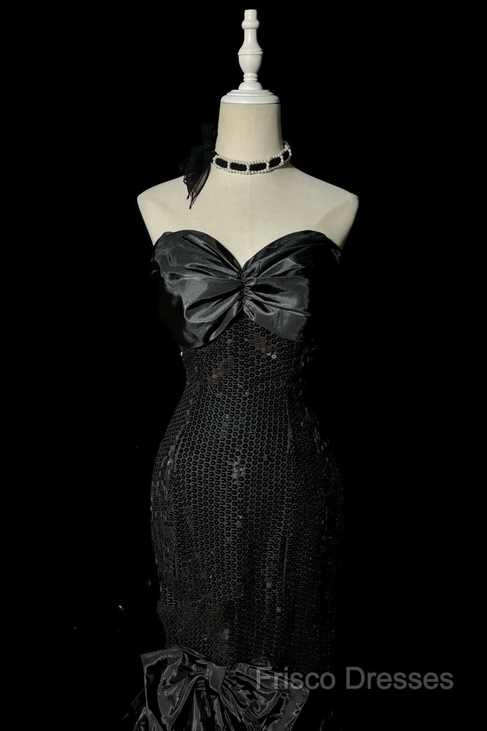 Vintage Mermaid Sweetheart Black Sequin Long Formal Prom Gown Fairy Formal Prom Dress