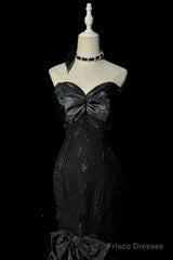 Vintage Mermaid Sweetheart Black Sequin Long Prom Gown Fairy Prom Dresses