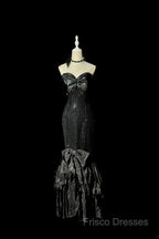 Vintage Mermaid Sweetheart Black Sequin Long Formal Prom Gown Fairy Formal Prom Dress