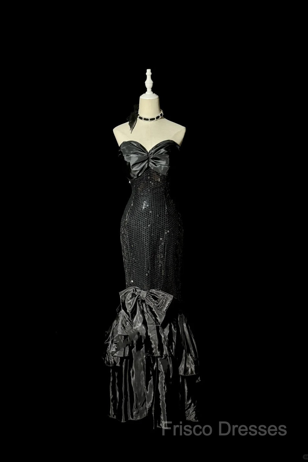 Vintage Mermaid Sweetheart Black Sequin Long Formal Prom Gown Fairy Formal Prom Dress