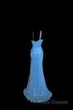 Vintage Mermaid Sweetheart Blue Chiffon Long Formal Prom Gown Fairy Formal Prom Dress