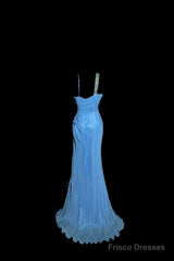 Vintage Mermaid Sweetheart Blue Chiffon Long Prom Gown Fairy Prom Dresses