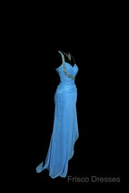 Vintage Mermaid Sweetheart Blue Chiffon Long Formal Prom Gown Fairy Formal Prom Dress