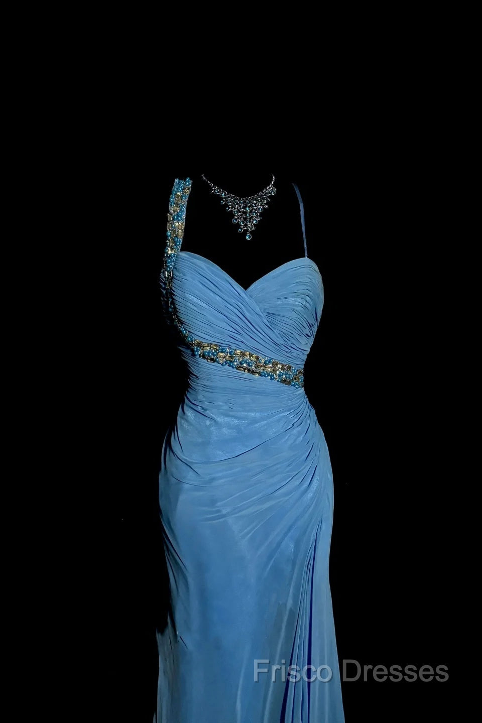Vintage Mermaid Sweetheart Blue Chiffon Long Formal Prom Gown Fairy Formal Prom Dress