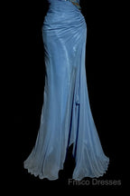 Vintage Mermaid Sweetheart Blue Chiffon Long Formal Prom Gown Fairy Formal Prom Dress