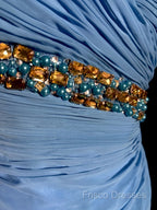 Vintage Mermaid Sweetheart Blue Chiffon Long Formal Prom Gown Fairy Formal Prom Dress