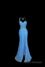 Vintage Mermaid Sweetheart Blue Chiffon Long Formal Prom Gown Fairy Formal Prom Dress