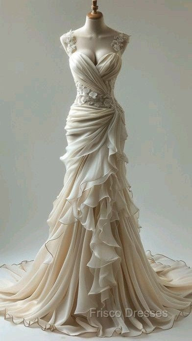 Vintage Mermaid Sweetheart Chiffon Lace Long Wedding Dress