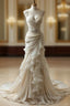 Vintage Mermaid Sweetheart Chiffon Lace Long Wedding Dress