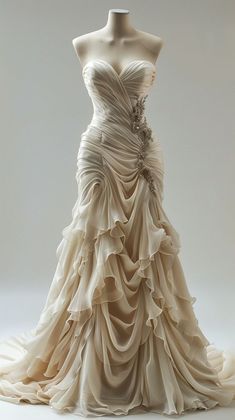 Vintage Mermaid Sweetheart Chiffon Ruffles Long Wedding Dress Main image